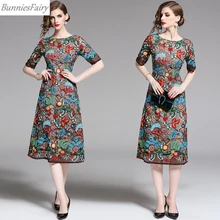 BunniesFairy летнее Новое тяжелое промышленное винтажное платье миди с цветочной вышивкой в стиле ретро