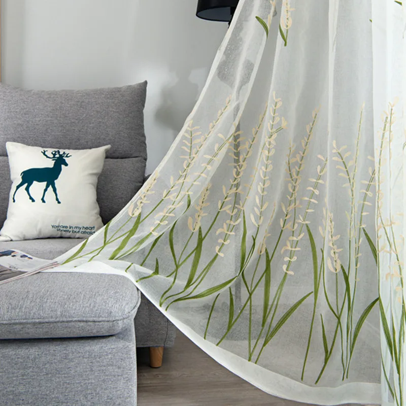 

European style embroidered design home decoration modern curtain tulle fabrics organza sheer panel window treatment white