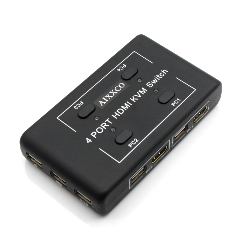  AIXXCO HDMI KVM Switch Switcher 4 Port PCs Sharing 4 Devices for Keyboard Mouse Printer Monitor Sel