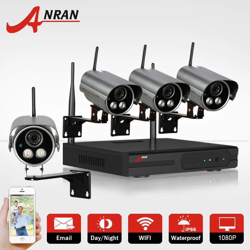ANRAN 1080P WIFI IP Camera 4CH Wireless CCTV System Network NVR 4PCS IR Outdoor Weatherproof Camera Home Security Kit 2TB HDD