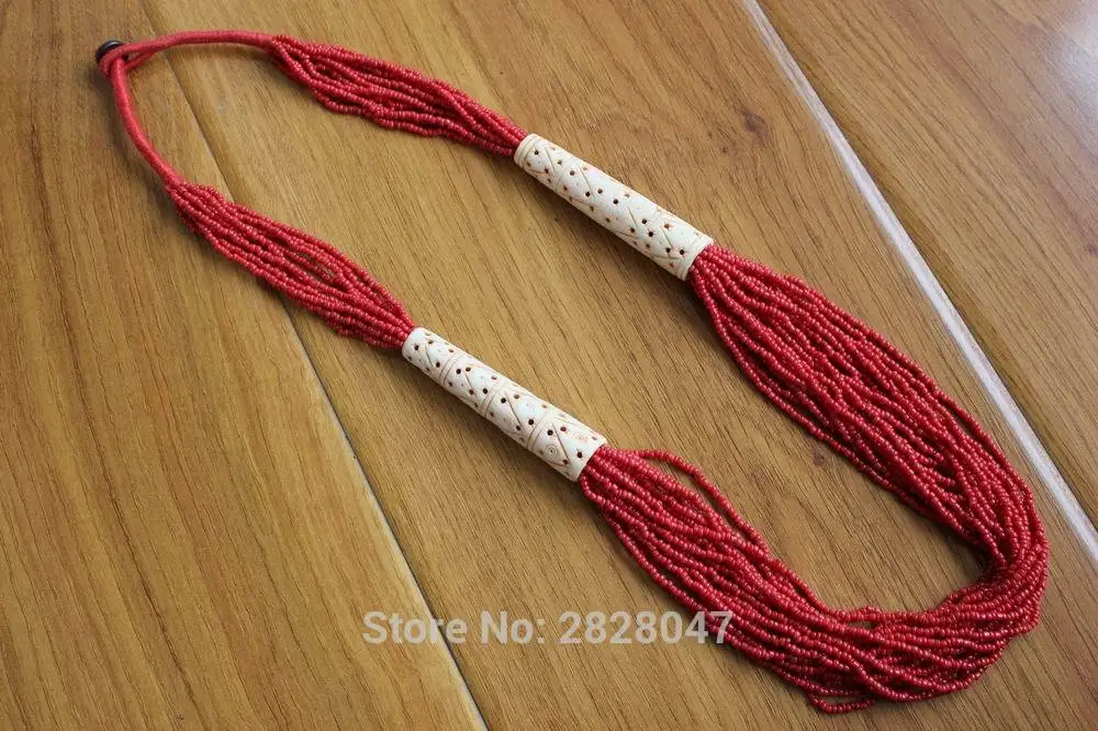 #*Cheap NK187 Ethnic Tibetan Red Coral Mini Beads White Bone Women Necklace Nepal Handmade Multi Rows Long Necklace