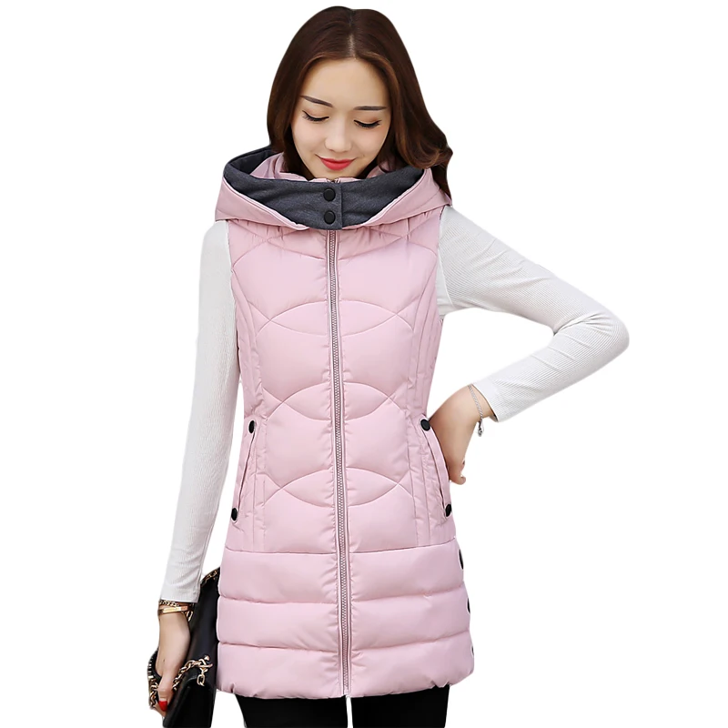 Plus Size 4XL Women Winter Vests 2018 New Long Slim Vest Cotton Padded