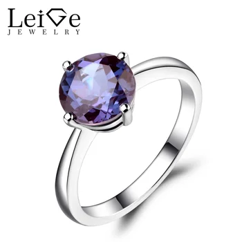 

Leige Jewelry Round Cut Lab Alexandrite Solitaire Ring Wedding Engagement Rings for Women Sterling Silver 925 Fine Jewelry