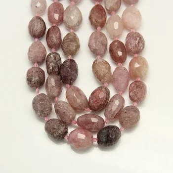 

Faceted Oval Strawberry Quartz Loose Beads for Necklace Jewelry,Cut Nuggets Raw Crystals Stones Beading Necklace for Bracelet