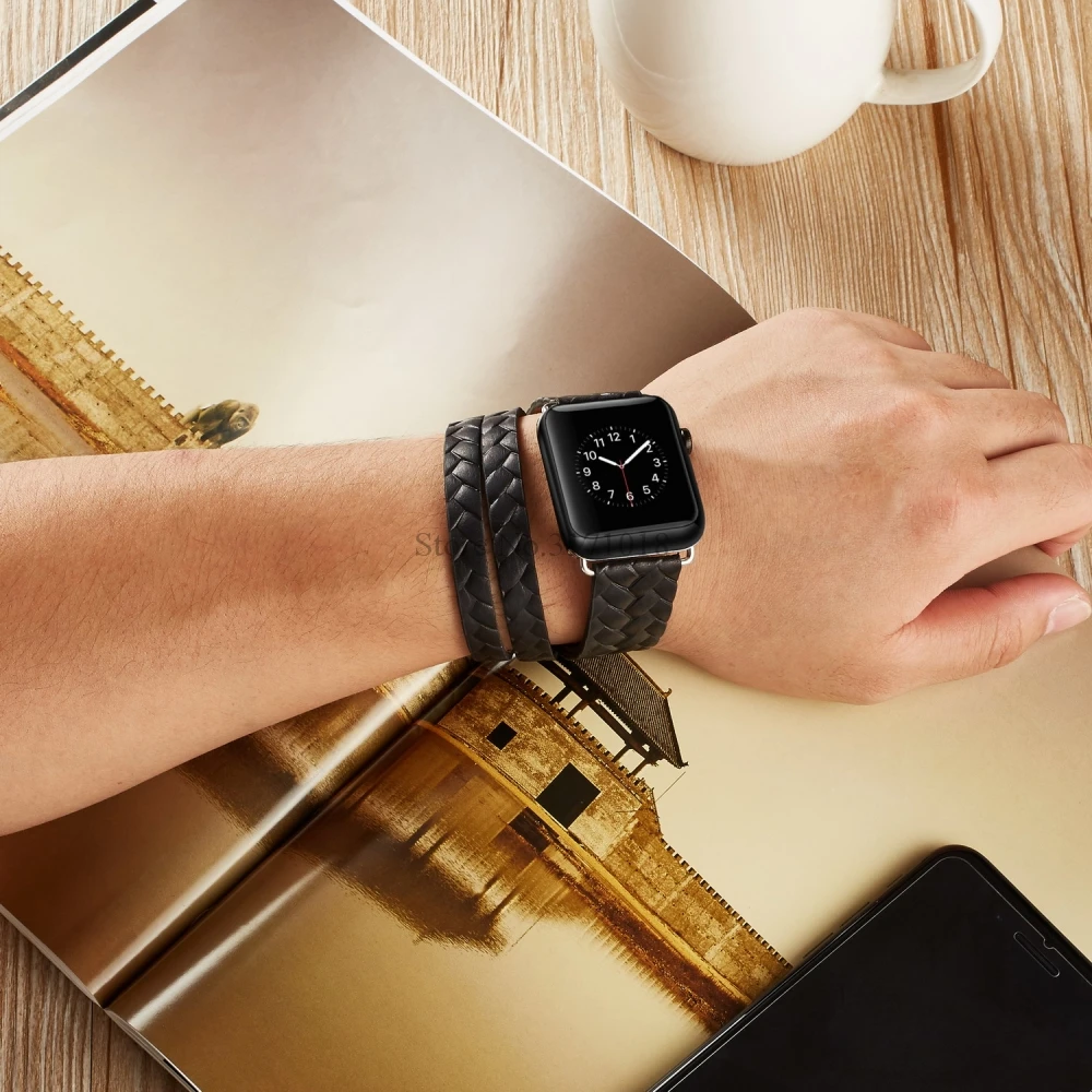 Кожаный ремешок с двойной пряжкой для часов Apple Watch 38 мм 42 мм, ремешок для часов, браслет серии 3 2 1 38 42 мм