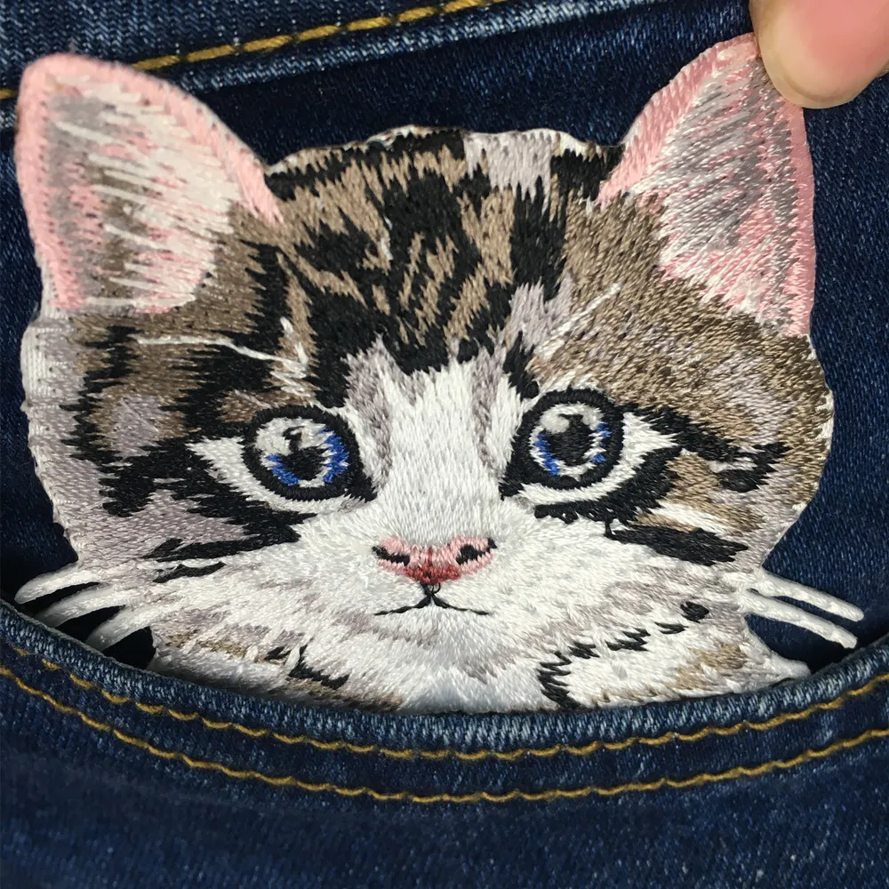2 pcs pink ear cat patches for clothing iron embroidered cat patch