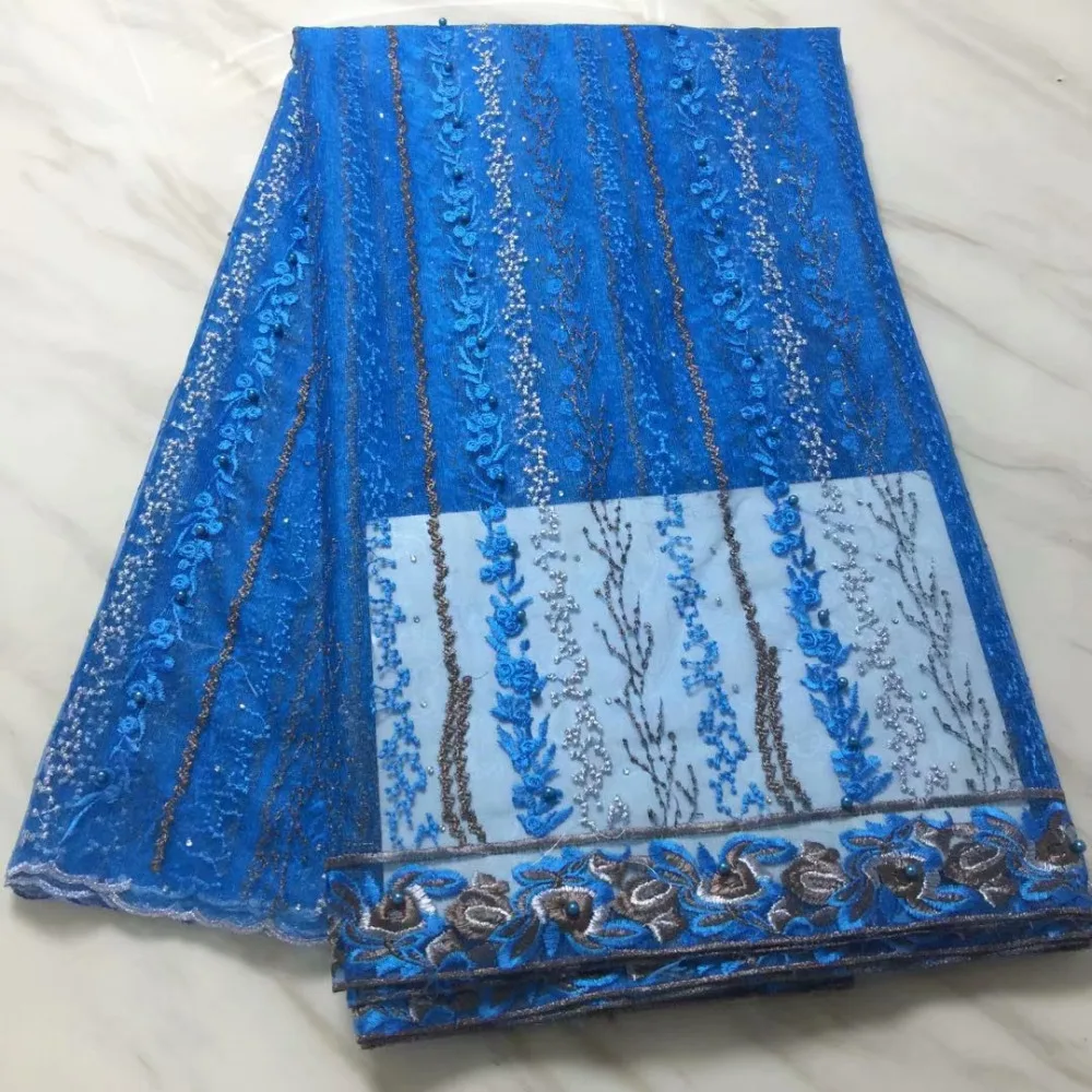 

Blue Nigerian Lace Fabrics For Wedding 2018 African Lace Fabric Hand Made With Beads Stones High Quality Embroidery French Lace