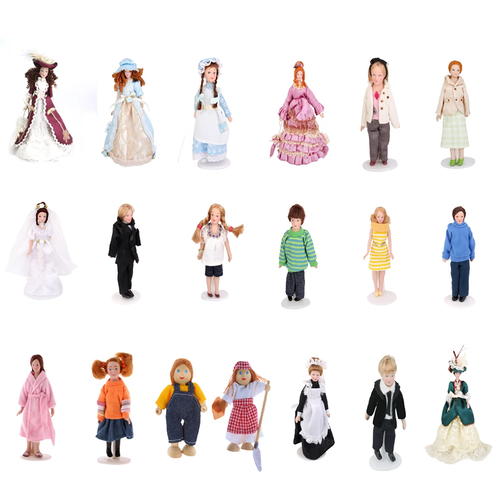 1/12 Dollhouse Miniature Porcelain Dolls Classical Lady Doll with Hat 
