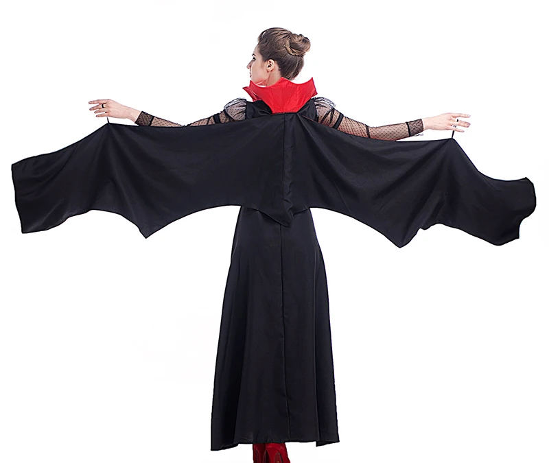 Взрослый Для женщин красные, черные вампира костюм на Хэллоуин с крыльями летучей мыши злой демон женские Косплэй модный наряд для девочек, большой размер