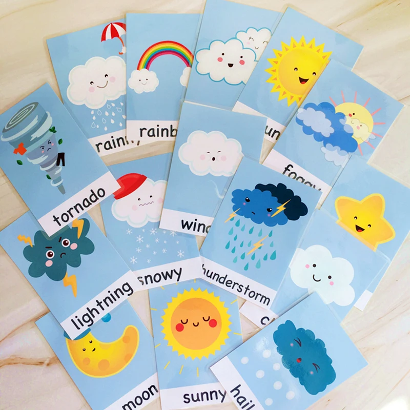 49pcs Set Flashcards Color Shape Weather Family Preschool