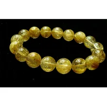 Высокое качество, натуральный титан, золотая игла, Рутиловый Кварц, растягивающийся браслет, круглые ювелирные бусины 12 мм