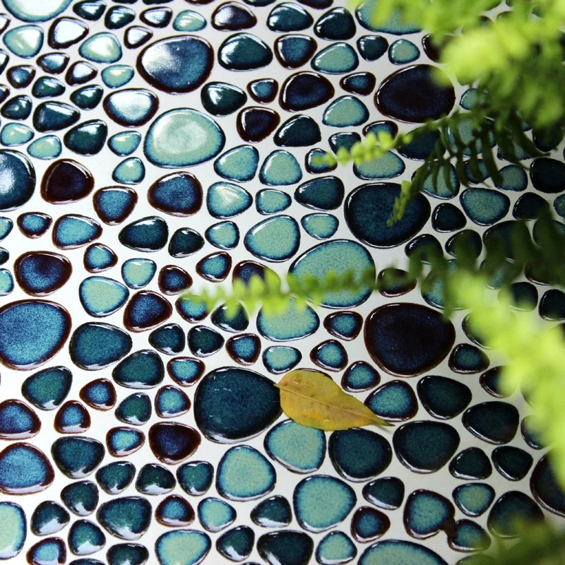3D Porcelian Sea Blue pebble ceramic mosaic shower room floor wall tile