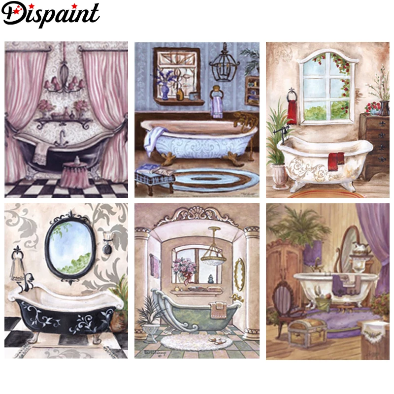 

Dispaint Art 5D Diy Diamond Painting "Bathroom bathtub scenery" Diamond Pictures Cross Stitch 3D Rhinestone Embroidery Decor