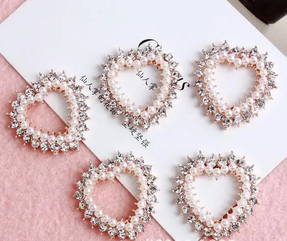

50pcs metal buttons Heart pearl diamond buckle rhinestone button pearl wedding Invitation embellishment Scrapbooking Napkin Ring