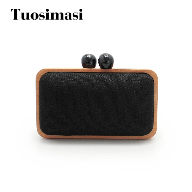 

black straw woven evening bag wooden evening bags wholesale Lady clutch bags Pu leather box clutch evening bags (C848)