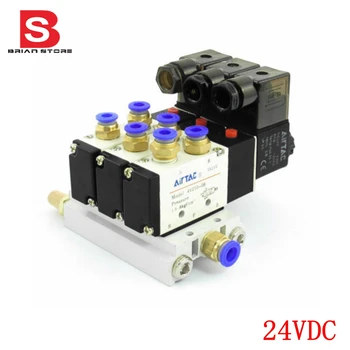 

DC 24V 2 Positions 5 Way Triple Solenoid Valve Base 6mm Quick Fittings Mufflers
