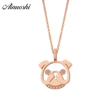 AINUOSHI Cute 18K Rose Gold Diamond Pendant Women 0.028ct Diamond Dog Head Pendants for Necklace Fine Jewelry Wedding Lover Gift