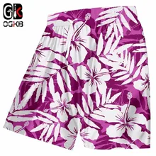OGKB Новое поступление летние брюки для мужчин/wo для мужчин s Забавный принт фиолетовый цветок 3D пляжные шорты человек эластич