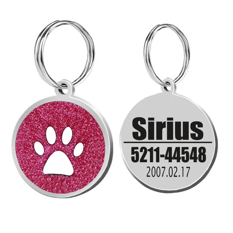 Dog ID Tag Engraved Metal Customized Pet Tags Small Large Dog Accessories Personalized Bone Paw Name Tag Plate Collar Decoration - Цвет: rose red