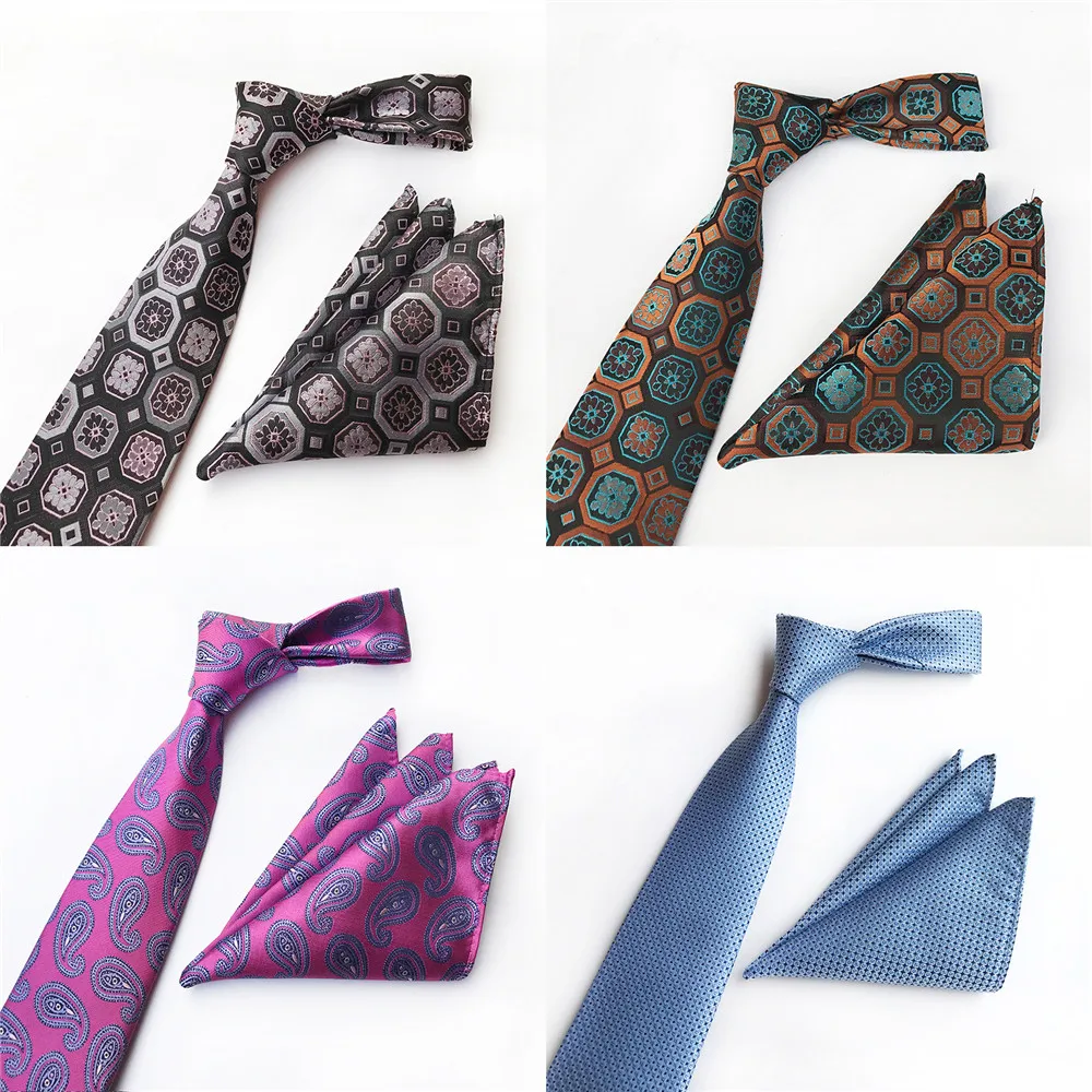 3.35inch(8 Cm) Woven Silk Necktie HandMade Mens Tie and Handkerchief