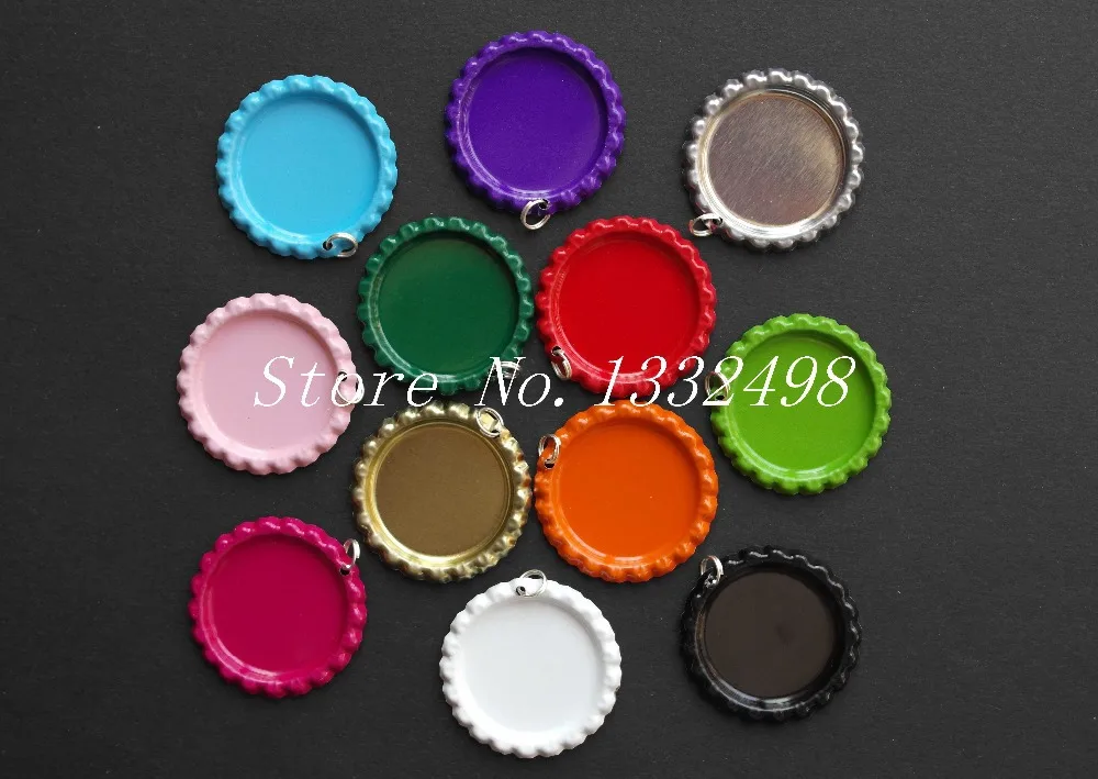 200 Pcs/lot 1 inch Two Side Colored Flattened Bottle Caps With Hole and