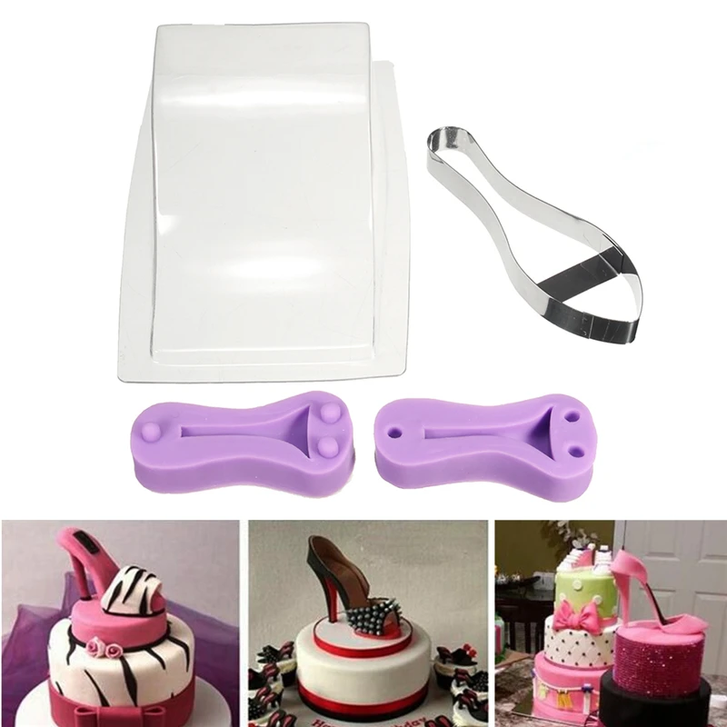 Kit De Moules A Gateaux Fondant En Silicone En Acier Inoxydable Talon Haut Moule A