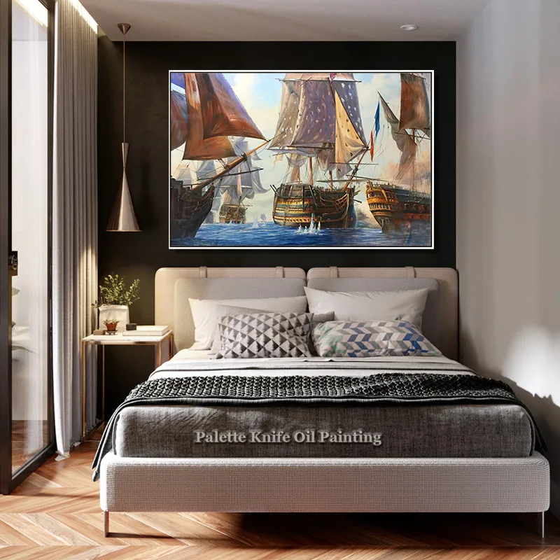 Canvas painting Abstract acrylic boat sailing painting wall Art pictures for living room cuadro home decoracion 1