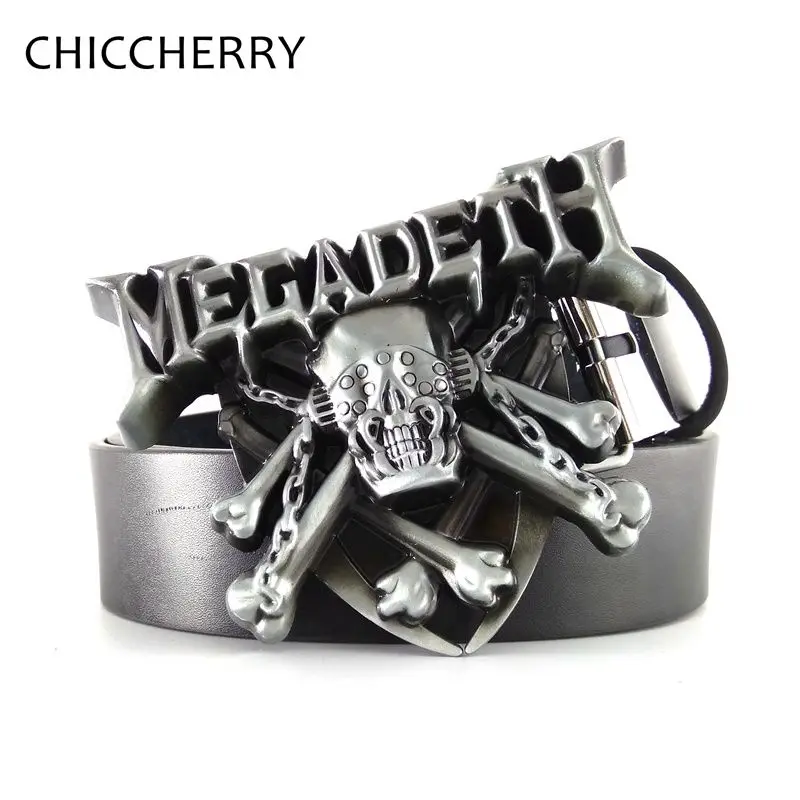 Men's Punk Rock PU Leather Belts Thrash Metal Megadeth Skull Music Big
