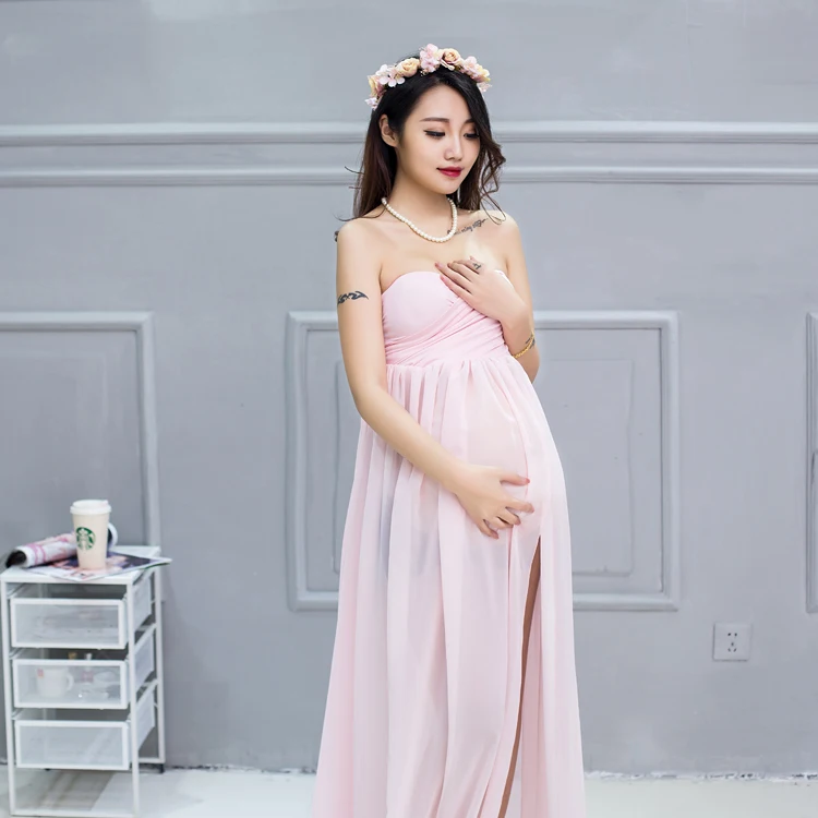 Сексуальное шифоновое, для будущих мам Платье для фотосессии Разделение спереди необычные для беременных женщин; Одежда для беременных Подставки для фотографий платье для беременных