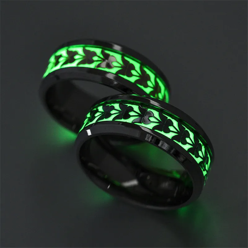 Modyle Green Glow in the Dark Stainless Steel Butterfly Wedding Band Luminous Ring for Woman Man