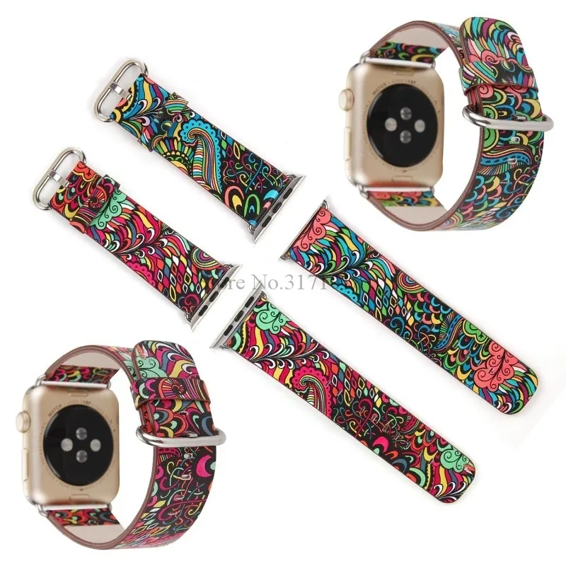 Ремешок из искусственной кожи для Apple Watch 38 мм 42 40 44 ремешок серии 1/2/3 с цветочным