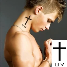 Waterproof Temporary Fake Tattoo Stickers Cool Black Cross Roman Numeral Design Body Art Makeup Tools