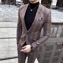 Корейская версия мужской полосатый костюм два набора из новой одежды ночной прилива пальто Тонкий костюм мужской свадебный костюм жениха