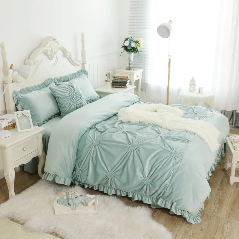 High-quality warm Purple Blue Pink Green Crystal velvet Duvet Cover Bedding Sets Bed sheet
