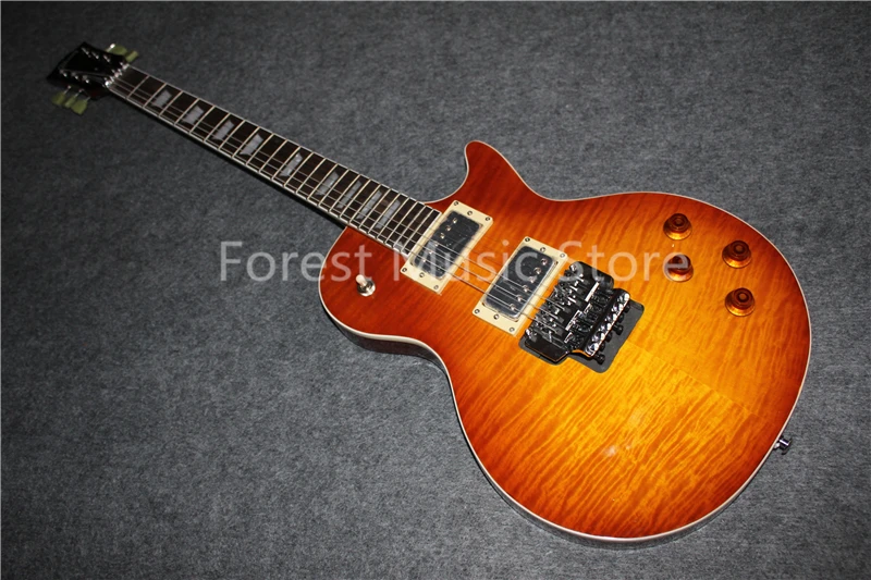 

High Quality Tiger Maple Veneer Solid Mahogany Guitar Body AL Signature LP Standard Electric Guitarra With Floyd Rose Tremolo