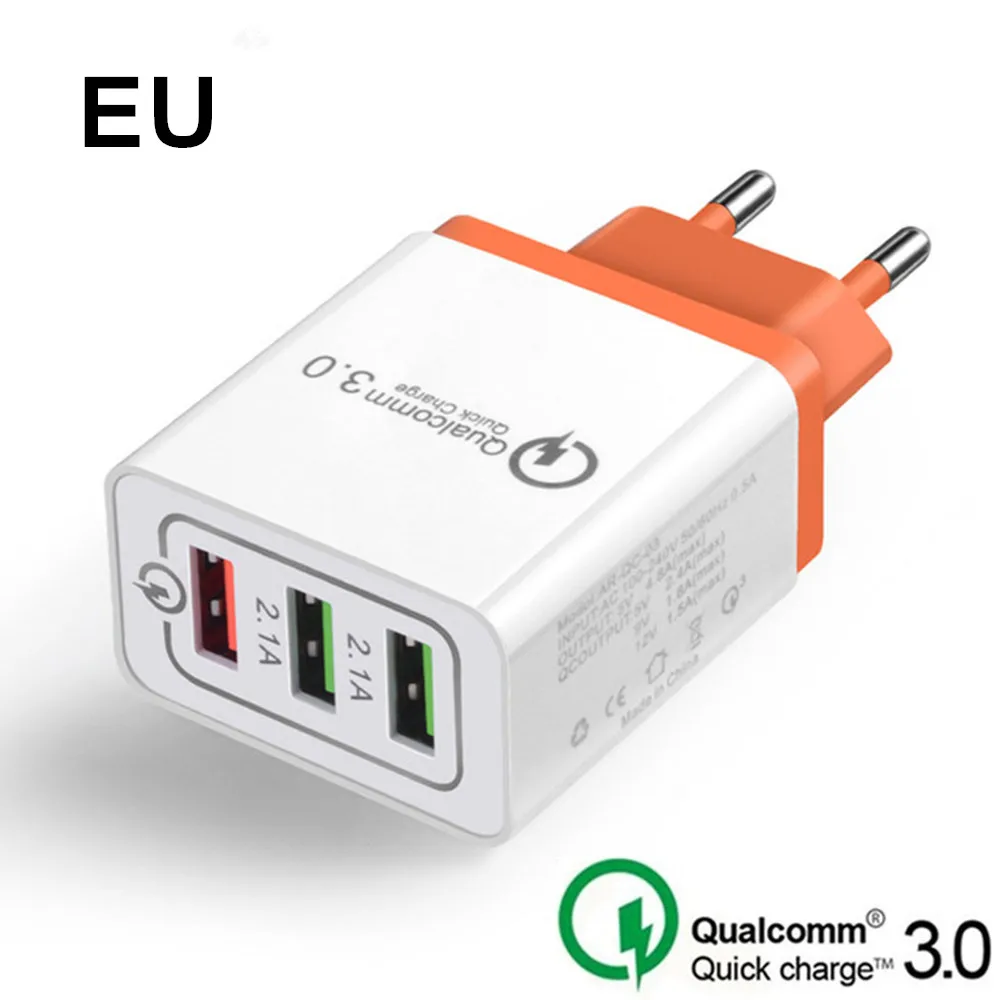 Быстрая зарядка 3,0 USB зарядное устройство EU US plug Charge QC3.0 Быстрая зарядка 3 порта дорожное настенное зарядное устройство для iPhone samsung Xiaomi huawei - Тип штекера: Orange-EU