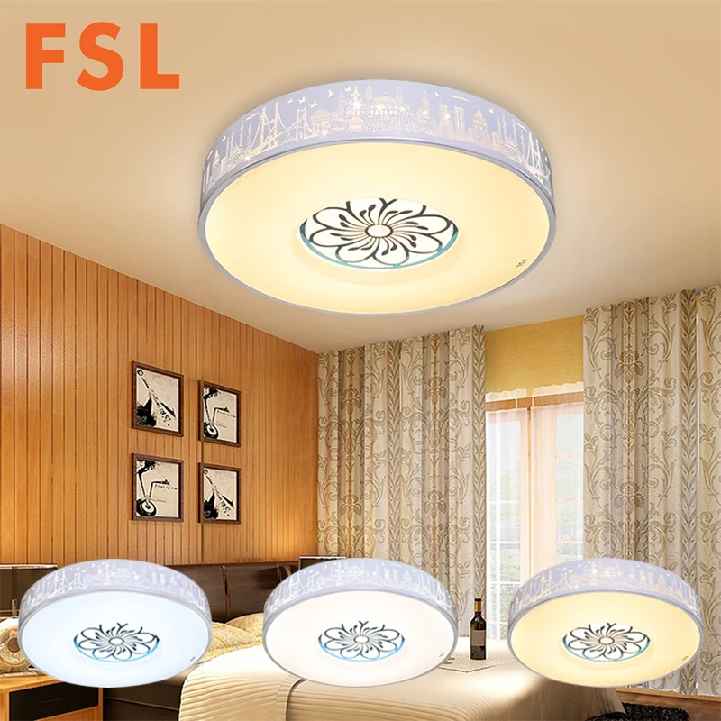 

FSL 24W LED Hollow Out Carving Ceiling Light City Pattern & Flower 3 Colors Dimmable Bedroom Lighting Time Limited Promotion