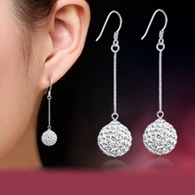 2016 Hot Sale Silver Plate Shamballa Women Long Stud Earrings Princess Luxury Crystal Ball Paragraph Tassel Ear Jewelry