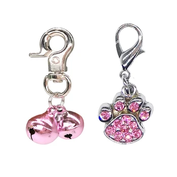 

20pcs/lot Corolful Bells Rhinestone Paw Collar pet Charm Pet Jewelry Cat dog collar pendant Bone Necklace Collar Puppy accessory