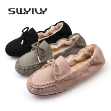 SWYVIY/зимние меховые лоферы на плоской подошве; Новинка года; сезон осень-зима; женская повседневная обувь; нескользящие комфортные женские зимние туфли на плоской подошве