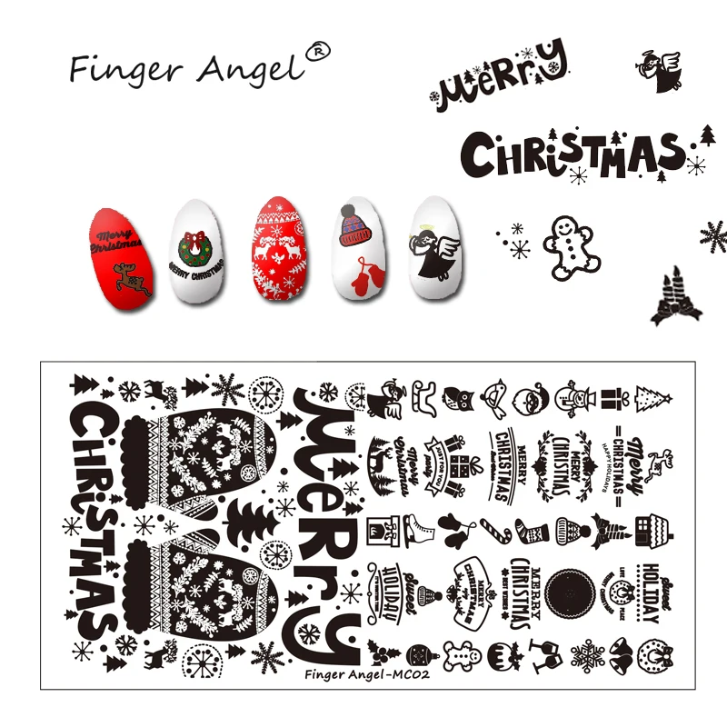 Finger Angel 20pc 6*12cm Christmas Nail Art Stamping Plate Manicure ...