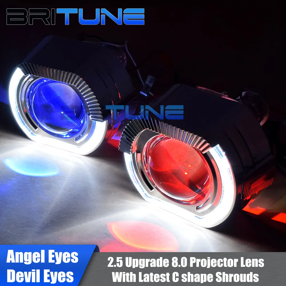 

Upgrade 8.0 Bi-xenon Projector Lens With C-Shape LED Sport Angel Devil Eyes H4 H7 Cars Headlight Retrofit Using H1 Xenon Bulbs