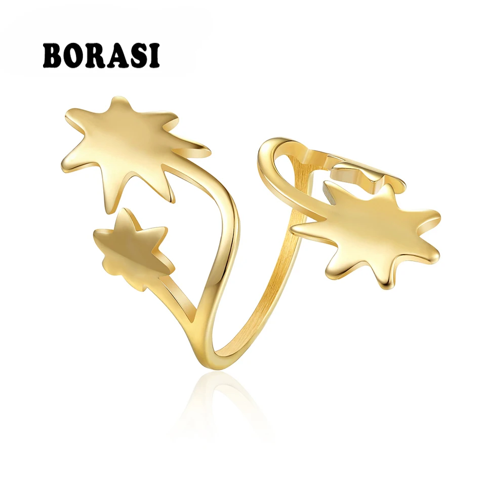

BORASI New Four Stars Punk Rings For Women Wedding Stainless Steel Engagement Rings For Girl Fashion Jewelry Party Rings