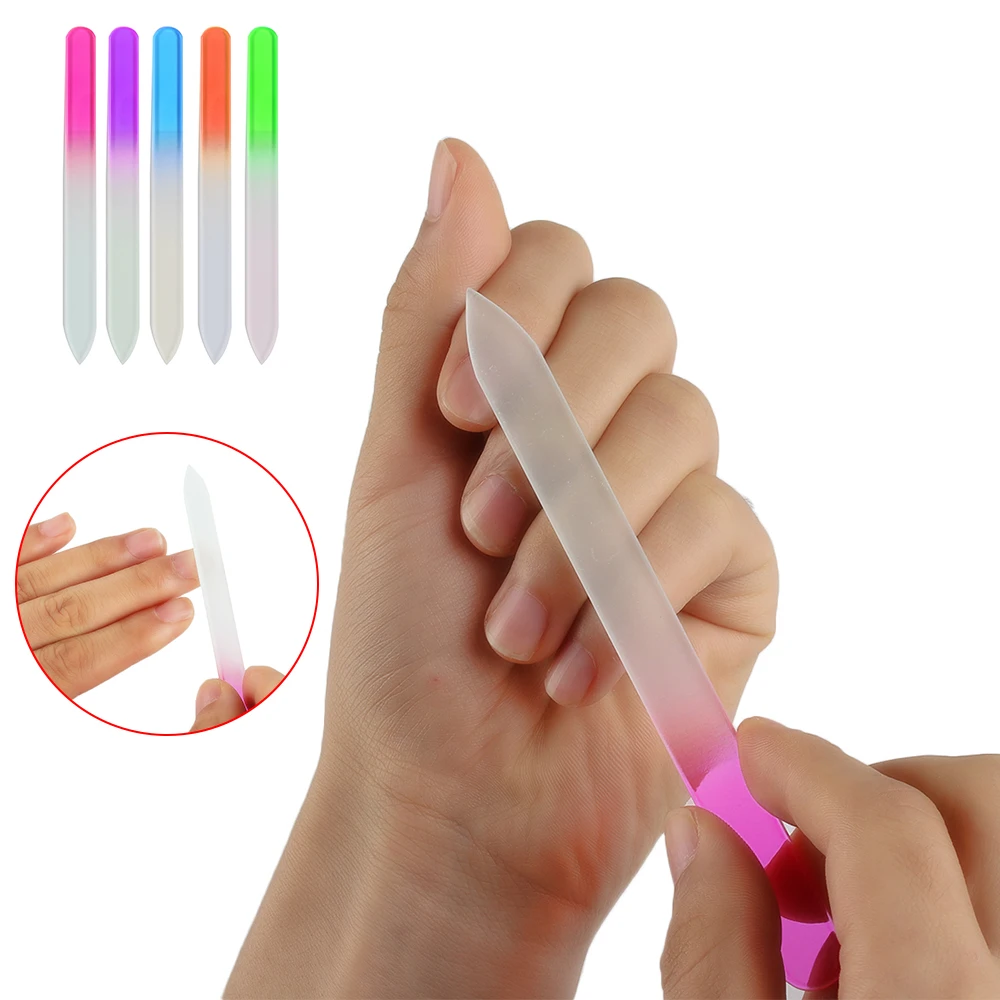 Random Color!! 2Pcs Crystal Glass Nail File Double sided Buffers Salon