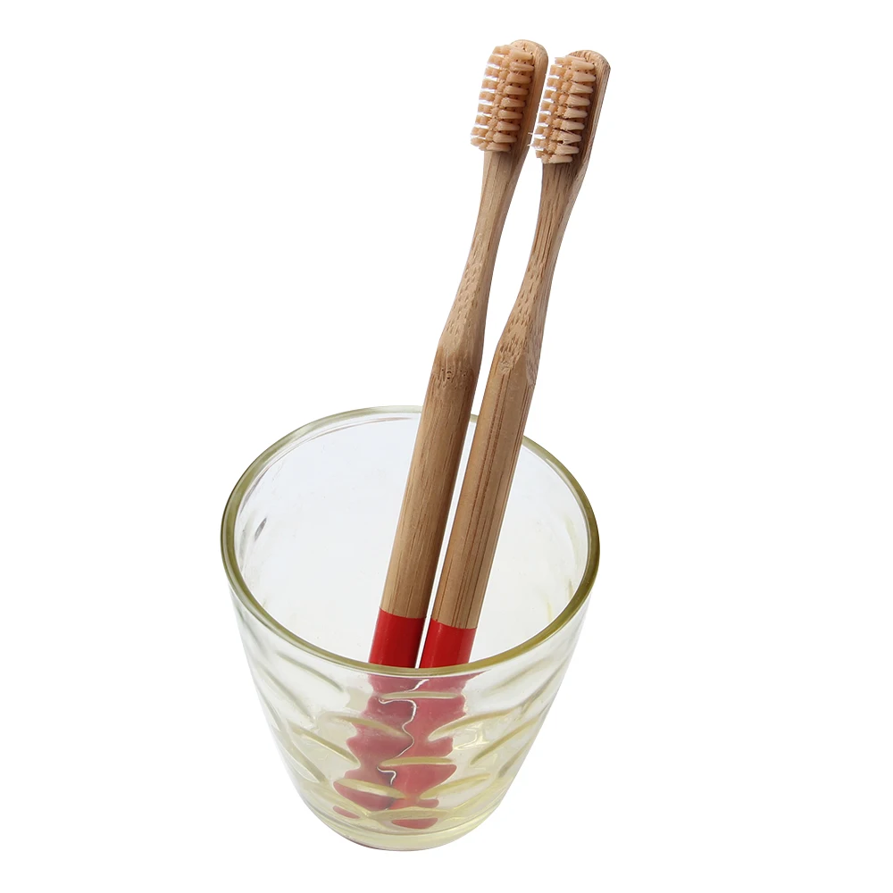 1 шт. Зубная щетка из натурального бамбука и Бесплатная для зубная паста красный маленький мягкая голова круглая бамбуковая ручка Мягкая