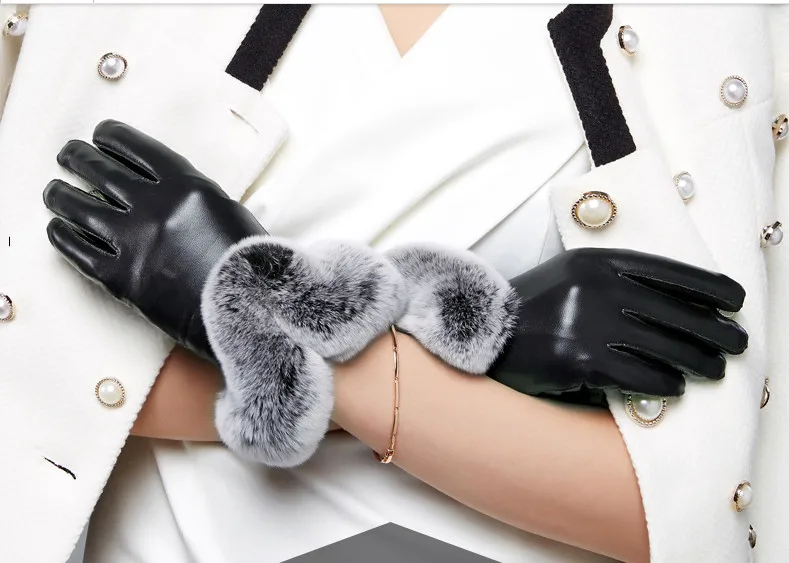 Горячая рекомендуем зимние кожаные Перчатки с имитацией кроличьей шерсти добавить шерсть теплые telefingers Перчатки