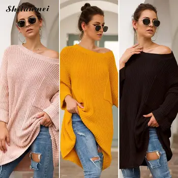 

Solid Black Pink Winter Warm Pullover Long Sleeve Causal Pull Femme Tops Women Sweater 2019 Loose Oversized Knitted Long Sweater