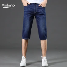 Новая летняя коллекция, мужские деловые шорты для активного отдыха, джинсы высокого качества, облегающие эластичные синие темно-синие шорты 40 42