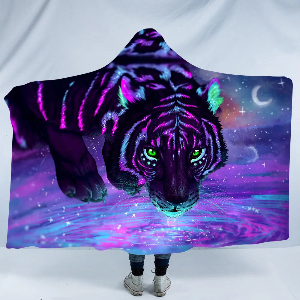 

New Double Layer Lazy Tiger Print Blankets Wearable Keep Warm Adults Kids Cloak Office Sofa Outdoor Carry Travel Thicken Blanket
