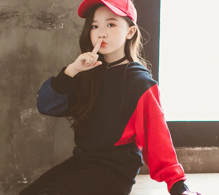 fashion red yellow long sleeve patchwork jackets for kids autumn hooded cotton coats baby big girls outerwear tops clothing  (19)